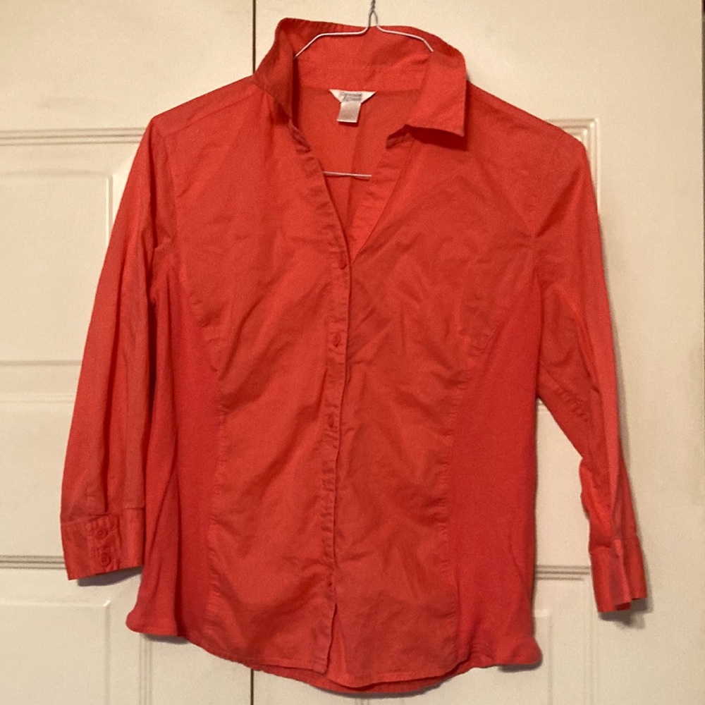Christopher & Banks orange button down. Women’s large. Good condition.